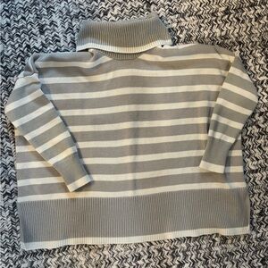 LOFT Gray Striped Drop Shoulder Sleeve Turtleneck Sweater Women’s Medium